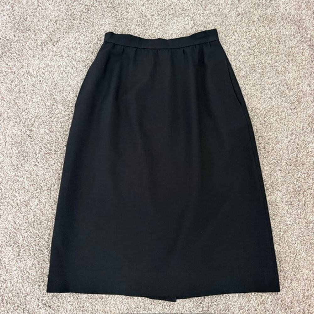 Black Midi Skirt Women's 6 Wool Lined Back Vent Pockets Vintage 1980s Unbranded